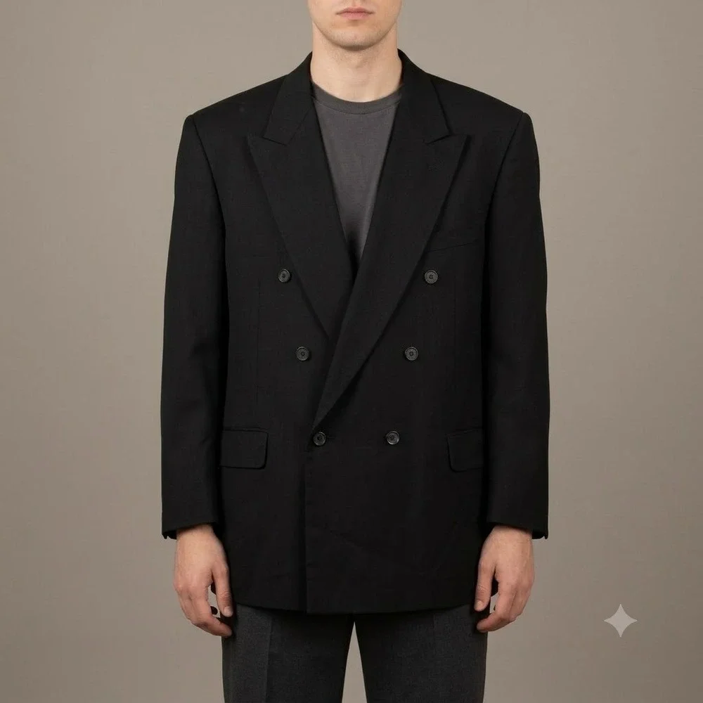 Todays Man Double Breasted Blazer Mens 46R‎ Gray Classic Suit Jacket